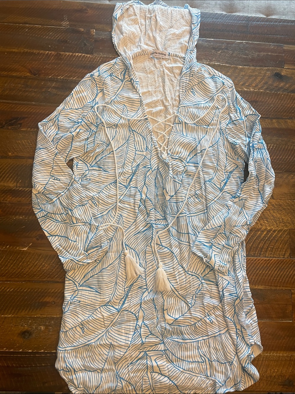 Charlie Holiday Cream and Blue Striped Lightweight Cover-Up